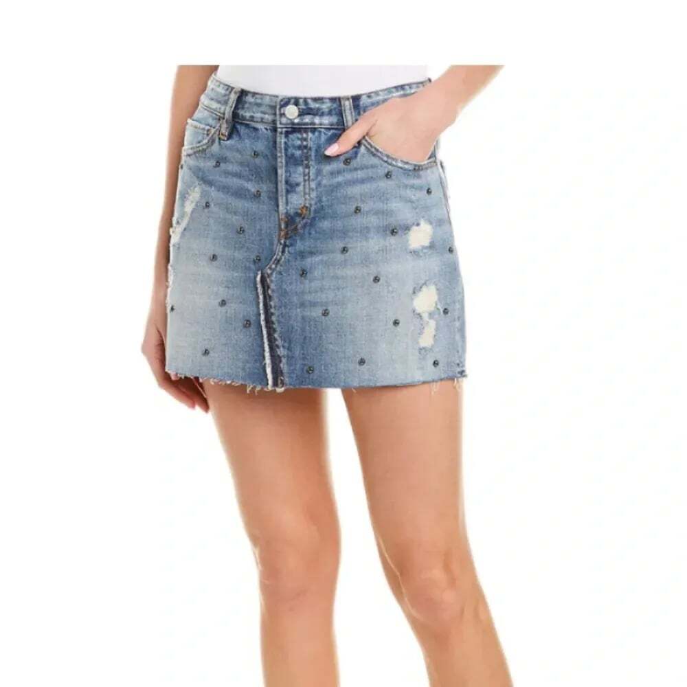RAILS Wynonna Studded Distressed Raw Hem Denim Mini Skirt Size 25